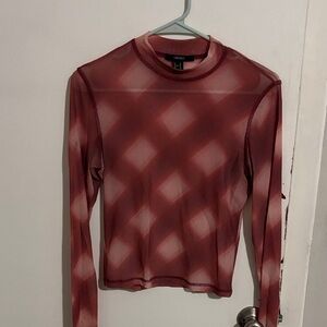 Junior's M Forever 21 Long Sleeve Mesh Crop Top Dark Coral